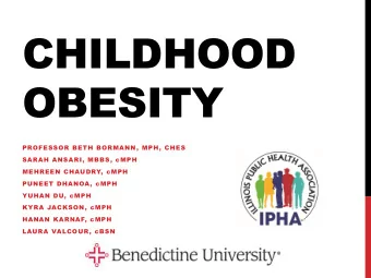 CHILDHOOD  OBESITY  PROFESSOR BETH BORMANN, MPH, CHES  SARAH ANSARI, MBBS, cMPH  MEHREEN CHAUDRY,