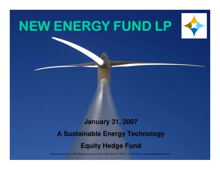 new energy fund lp new energy fund lp