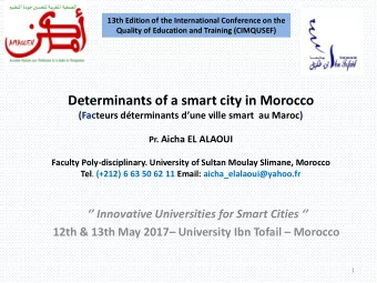 Determinants of a smart city in Morocco (Facteurs dterminants d  une ville smart au Maroc) Pr.