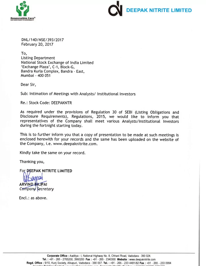 deepak nitrite limited corporate presentation