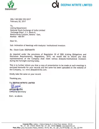 Deepak Nitrite Limited  CORPORATE PRESENTATION  February, 2017 www.deepaknitrite.com  Safe Harbour