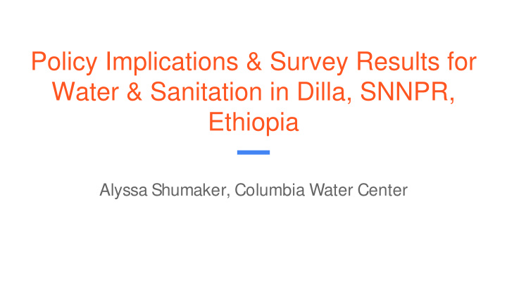 policy implications survey results for water sanitation