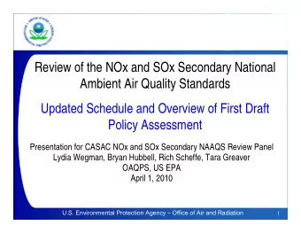 Review of the NOx and SOx Secondary National  Ambient Air Quality Standards  Updated Schedule and