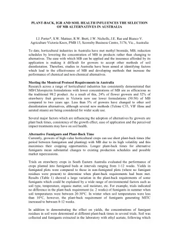 PLANT-BACK, IGR AND SOIL HEALTH INFLUENCES THE SELECTION  OF MB ALTERNATIVES IN AUSTRALIA  I.J.