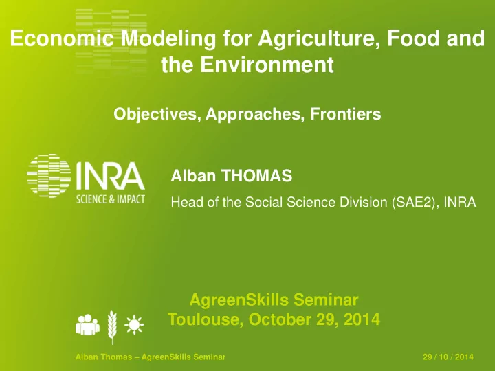 economic modeling for agriculture food and the environment