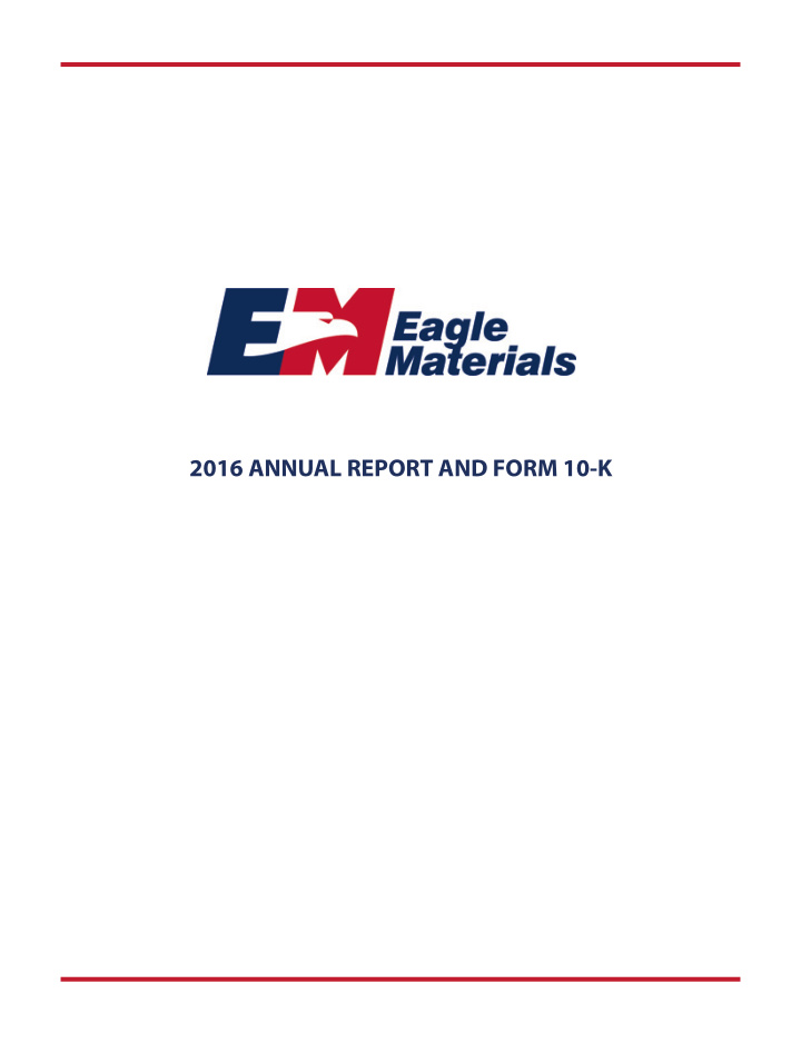 2016 annual report and form 10 k