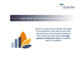 ALCIG  Agricultural Life Cycle Inventory Generator  ALCIG is a web-based software that helps