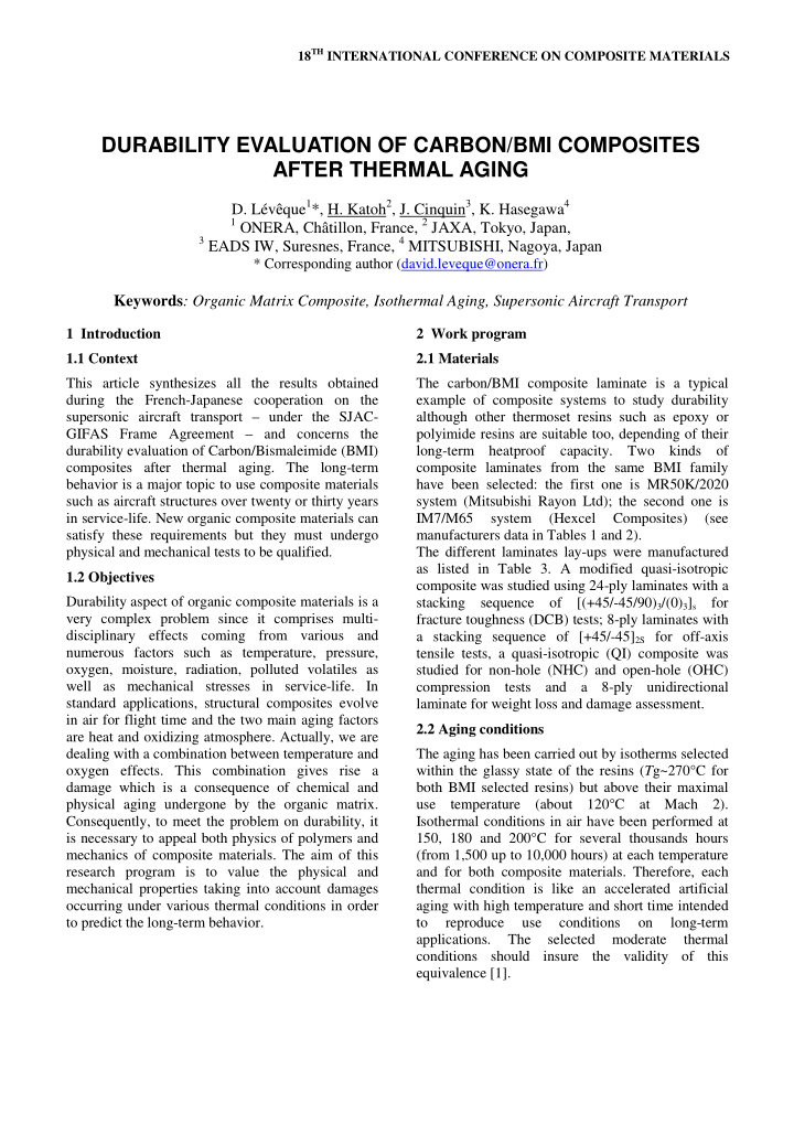 durability evaluation of carbon bmi composites after