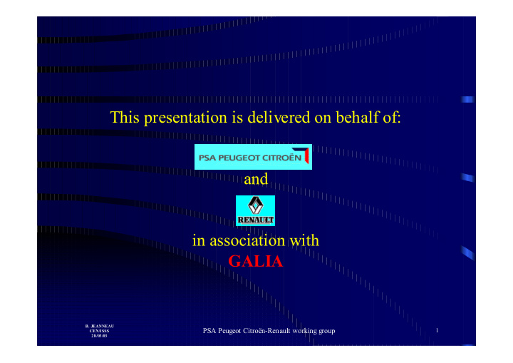 this presentation is delivered on behalf of and in