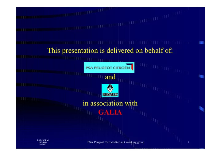 this presentation is delivered on behalf of and in