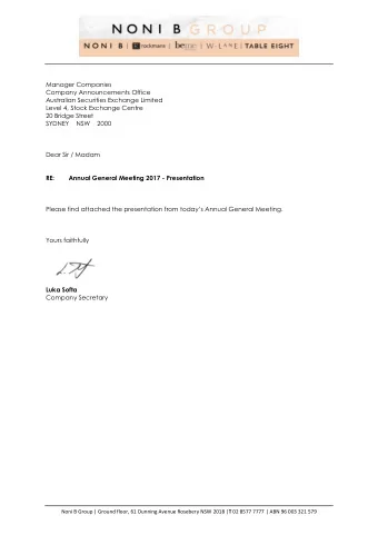 Noni B Group | Ground floor, 61 Dunning Avenue Rosebery NSW 2018 | T 02 8577 7777 | ABN 96 003 321