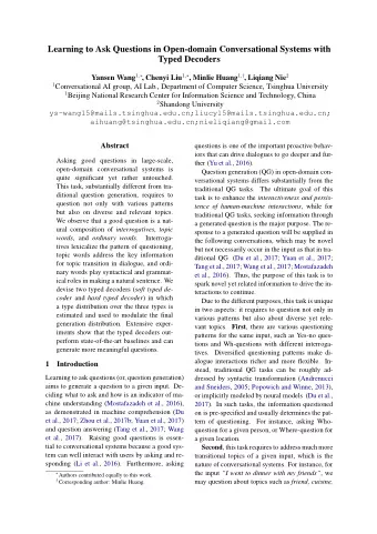 Learning to Ask Questions in Open-domain Conversational Systems with  Typed Decoders Yansen Wang 1