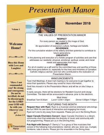 Presentation Manor  1  2  3  November 2018  Volume 1  THE VALUES OF PRESENTATION MANOR RESPECT  4