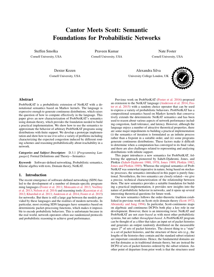 cantor meets scott semantic foundations for probabilistic