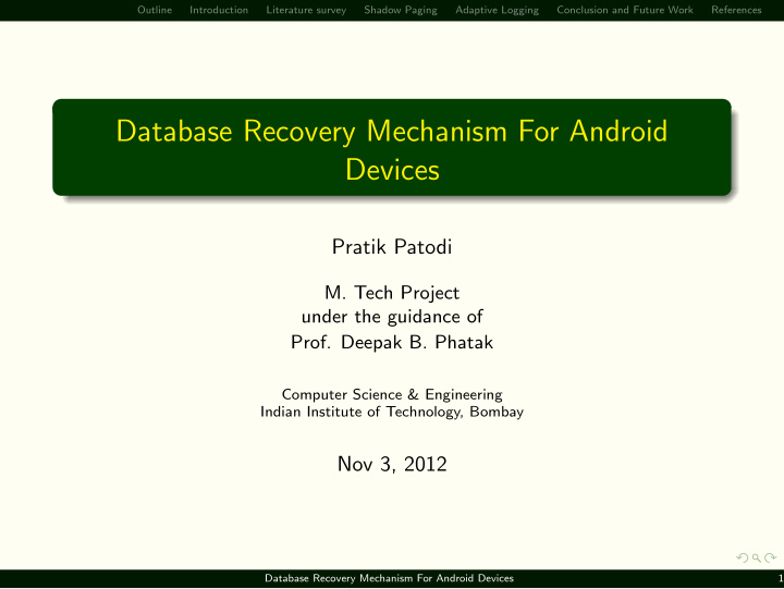 database recovery mechanism for android devices