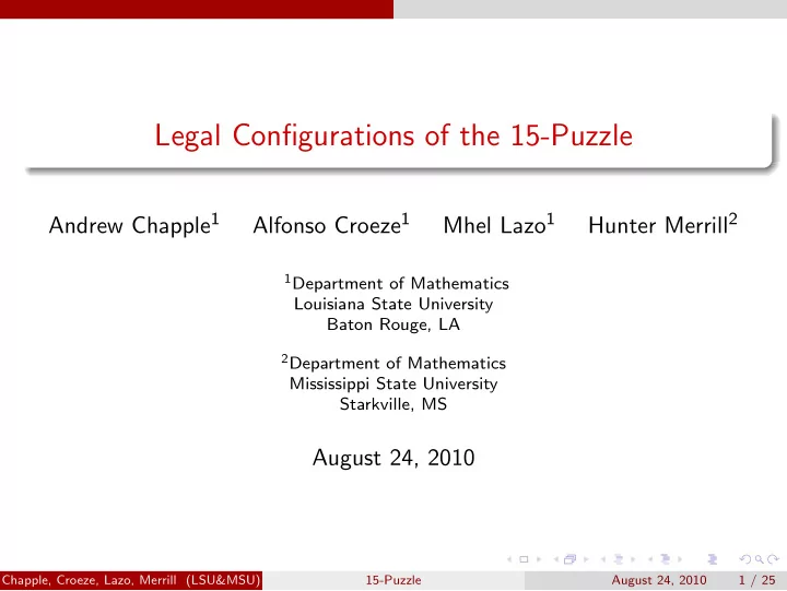 legal configurations of the 15 puzzle