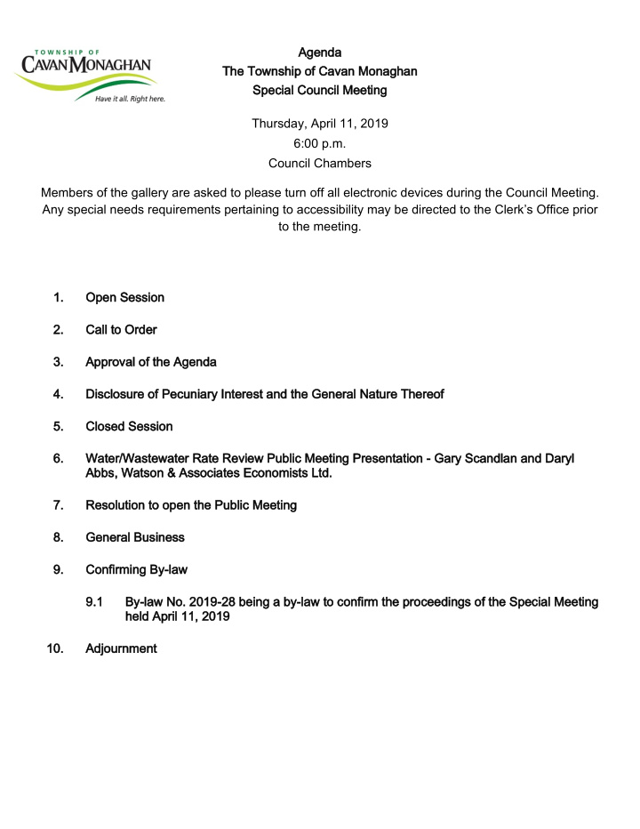 agenda the township of cavan monaghan special council