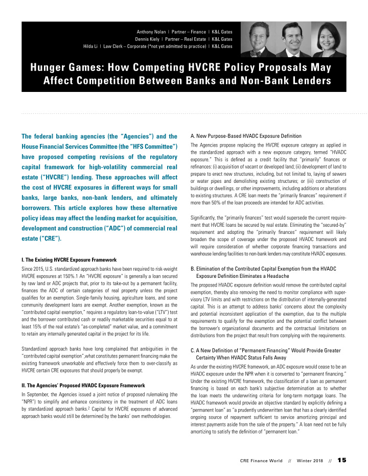 hunger games how competing hvcre policy proposals may