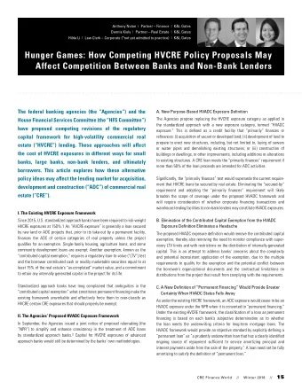 Hunger Games: How Competing HVCRE Policy Proposals May  Affect Competition Between Banks and