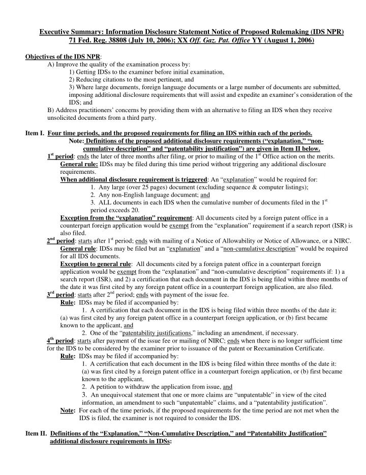 executive summary information disclosure statement notice