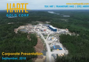 Corporate Presentation,  September, 2018  FORWARD LOOKING STATEMENTS  This presentation contains