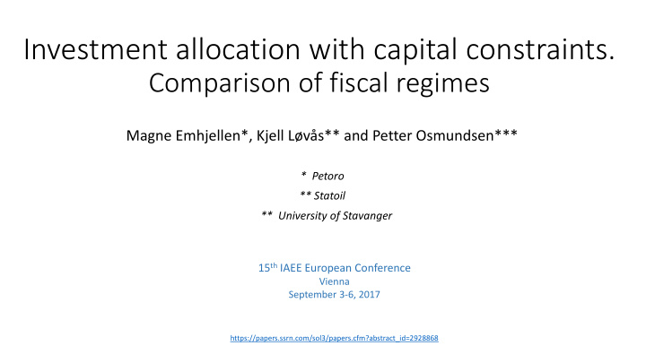 investment allocation with capital constraints
