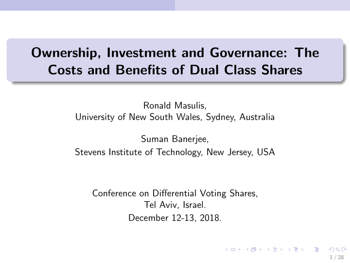 ownership investment and governance the costs and