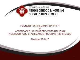 REQUEST FOR INFORMATION (RFI)  for  AFFORDABLE HOUSING PROJECTS UTILIZING  NEIGHBORHOOD