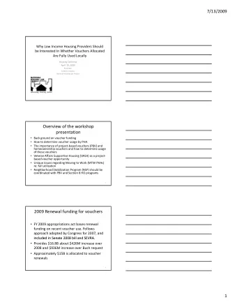 Overview of the workshop  presentation  Back ground on voucher funding  How to determine