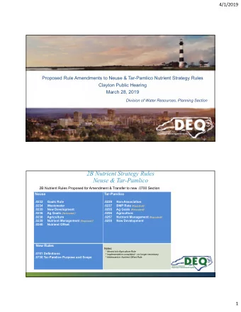 2B Nutrient Strategy Rules  Neuse &amp; Tar-Pamlico  2B Nutrient Rules Proposed for Amendment &amp;