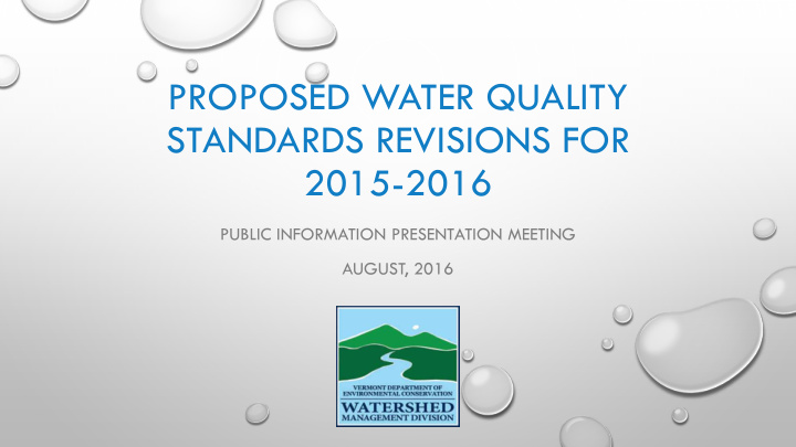 proposed water quality standards revisions for 2015 2016