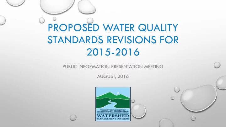 proposed water quality standards revisions for 2015 2016
