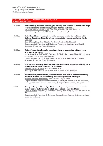 NSM 34 th Scientific Conference 2019  3 - 4 July 2019, Hotel Istana, Kuala Lumpur Oral Presentation