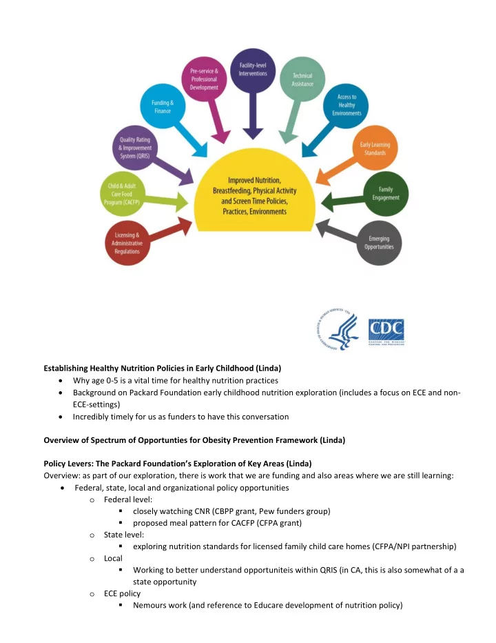 establishing healthy nutrition policies in early