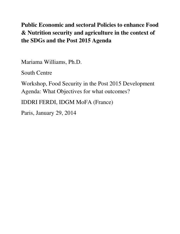 public economic and sectoral policies to enhance food