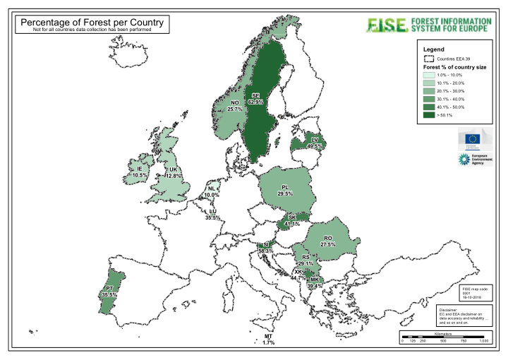 percentage of forest per country