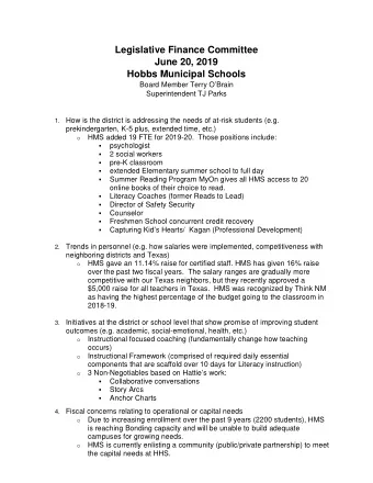 Legislative Finance Committee  June 20, 2019  Hobbs Municipal Schools  Board Member Terry OBrain