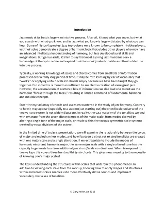 Introduction  Jazz music at its best is largely an intuitive process. After all, its not what