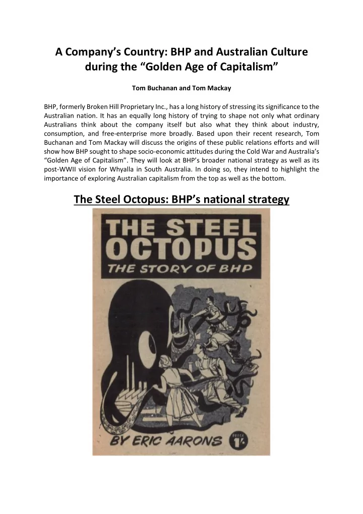a company s country bhp and australian culture during the