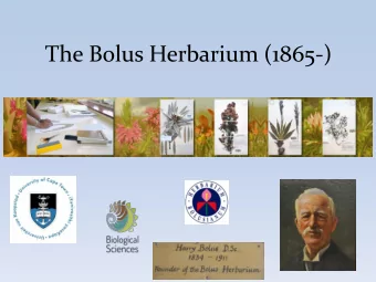 The Bolus Herbarium (1865-) Oldest functioning and currently 3 rd largest herbarium in South