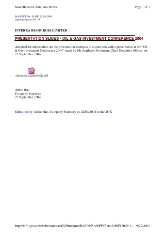 Where We Are Going  Where We Are Going  S. Sugiharto, CEO  S. Sugiharto, CEO  Oil &amp; Gas