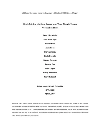 status of the subject matter of a project/report  .  CIVL 498C:  WHOLE BUILDING April 6 th ,2011