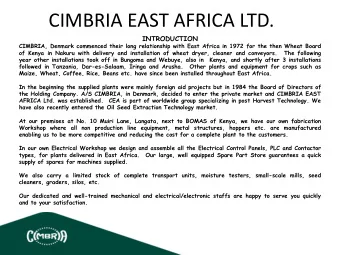 CIMBRIA EAST AFRICA LTD.  INTRODUCTION  CIMBRIA, Denmark commenced their long relationship with