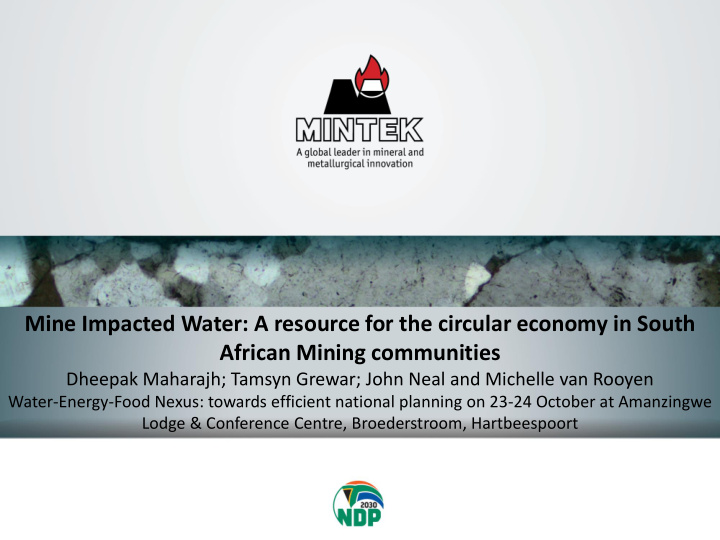 mine impacted water a resource for the circular economy