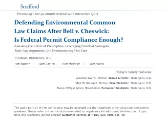 Defending Environmental Common  Law Claims After Bell v. Cheswick:  Is Federal Permit Compliance