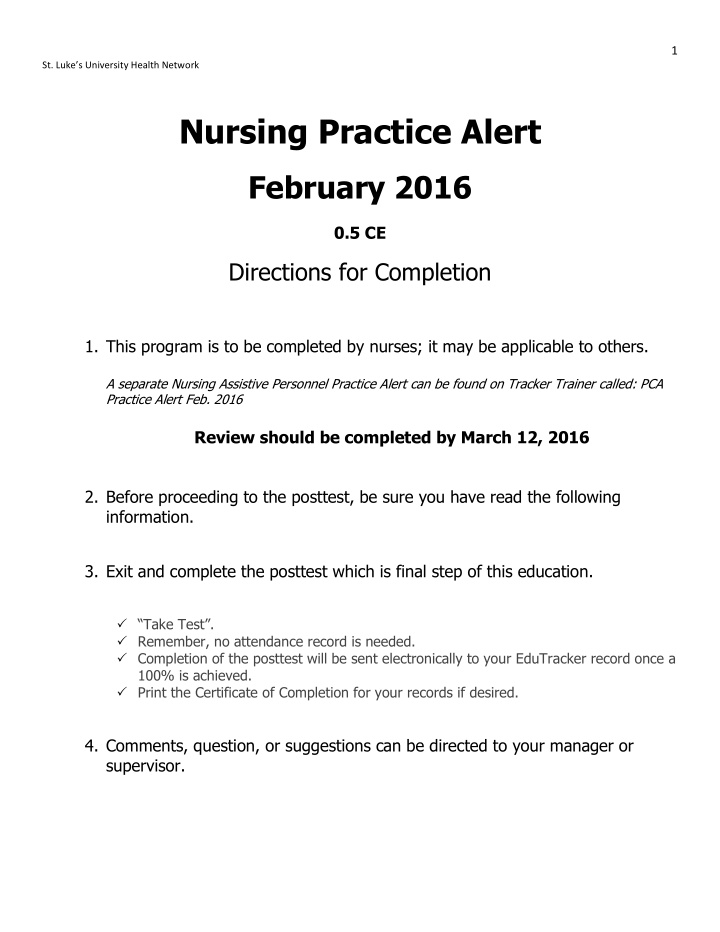 nursing practice alert