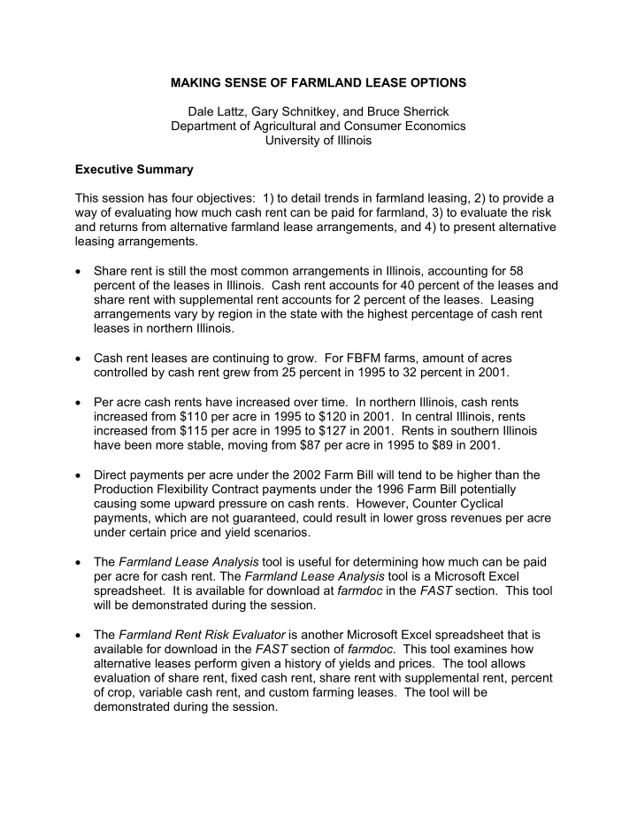 making sense of farmland lease options dale lattz gary