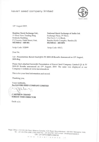 Kaveri Seed Company Limited  Results Presentation  Q1 FY20  2  Safe Harbour  Certain statements