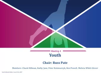 Youth  Chair: Russ Pate Members: Chuck Hillman, Kathy Janz, Peter Katzmarzyk, Ken Powell , Melicia