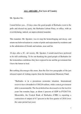 ALL ABOARD - For Love of Country  Mr. Speaker Sir,  I stand before you....18 days since the good